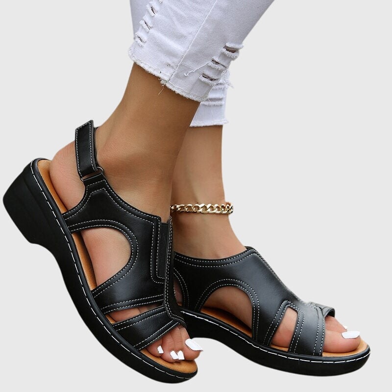 Celeste Comfortable Slingback Wedge Sandals with Cut-Out Detail and Adjustable Strap