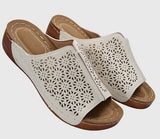 Natalia Floral Cutout Slip-On Wedge Sandals with Open Toe and Platform Sole