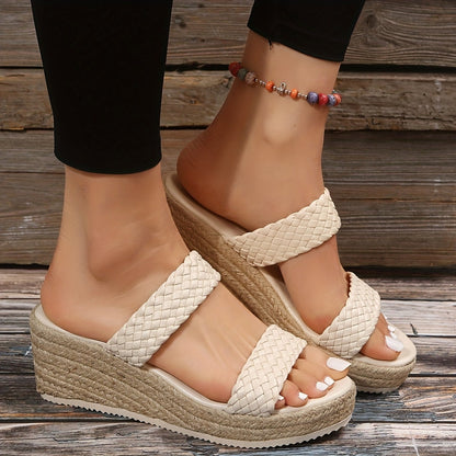 Ivy Woven Strap Platform Wedge Sandals with Espadrille Sole