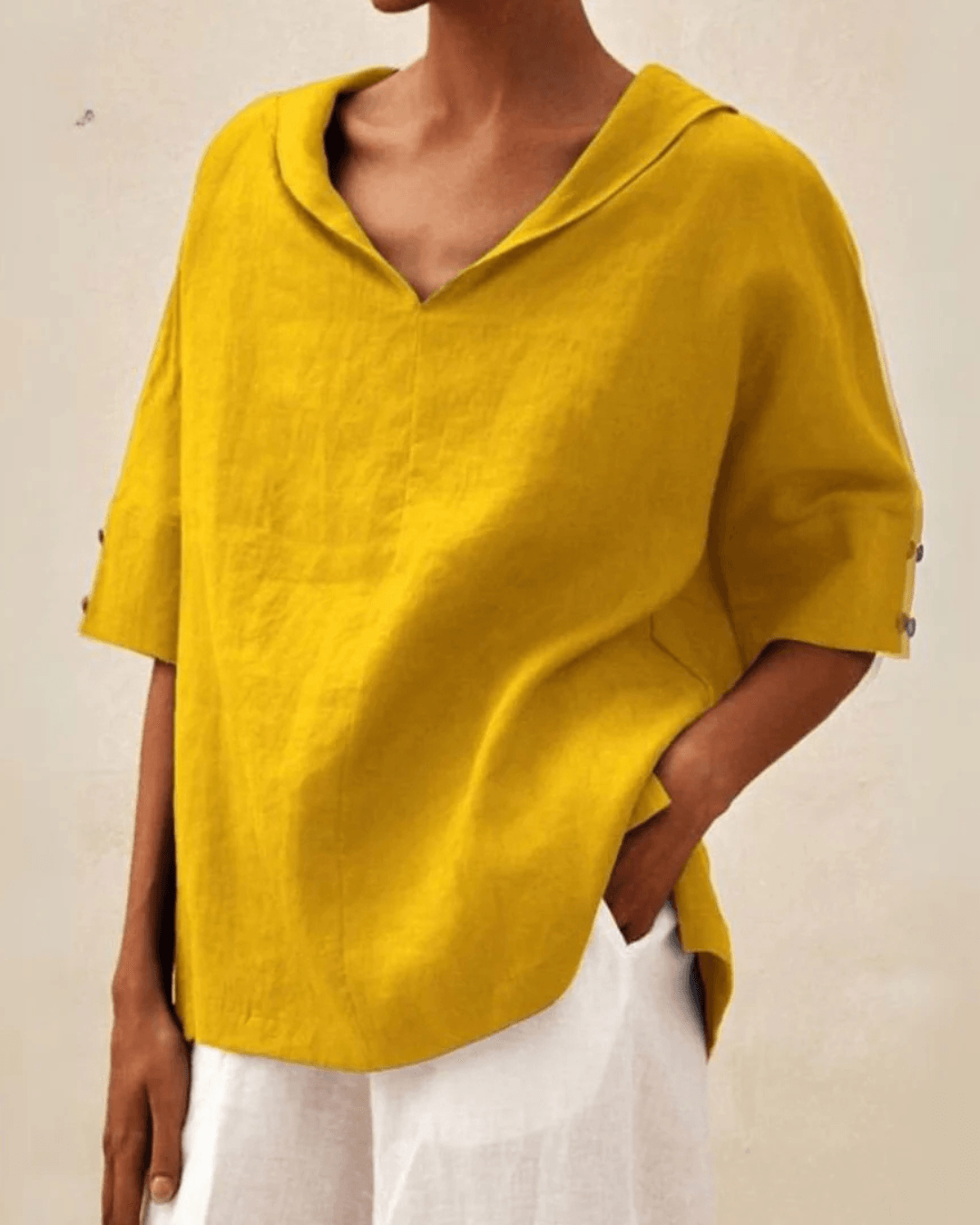 Women's Cotton V-Neck Top with Loose Fit and Half Sleeves