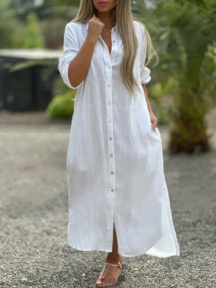 Roberta Button-Down Shirt-Style Maxi Dress for Women