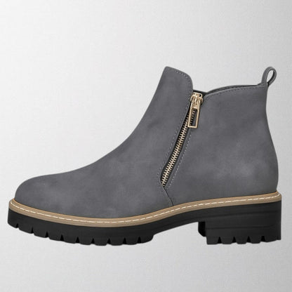 Tara Sinclair Suede Ankle Black Boots With Gold Zip Detail for Women