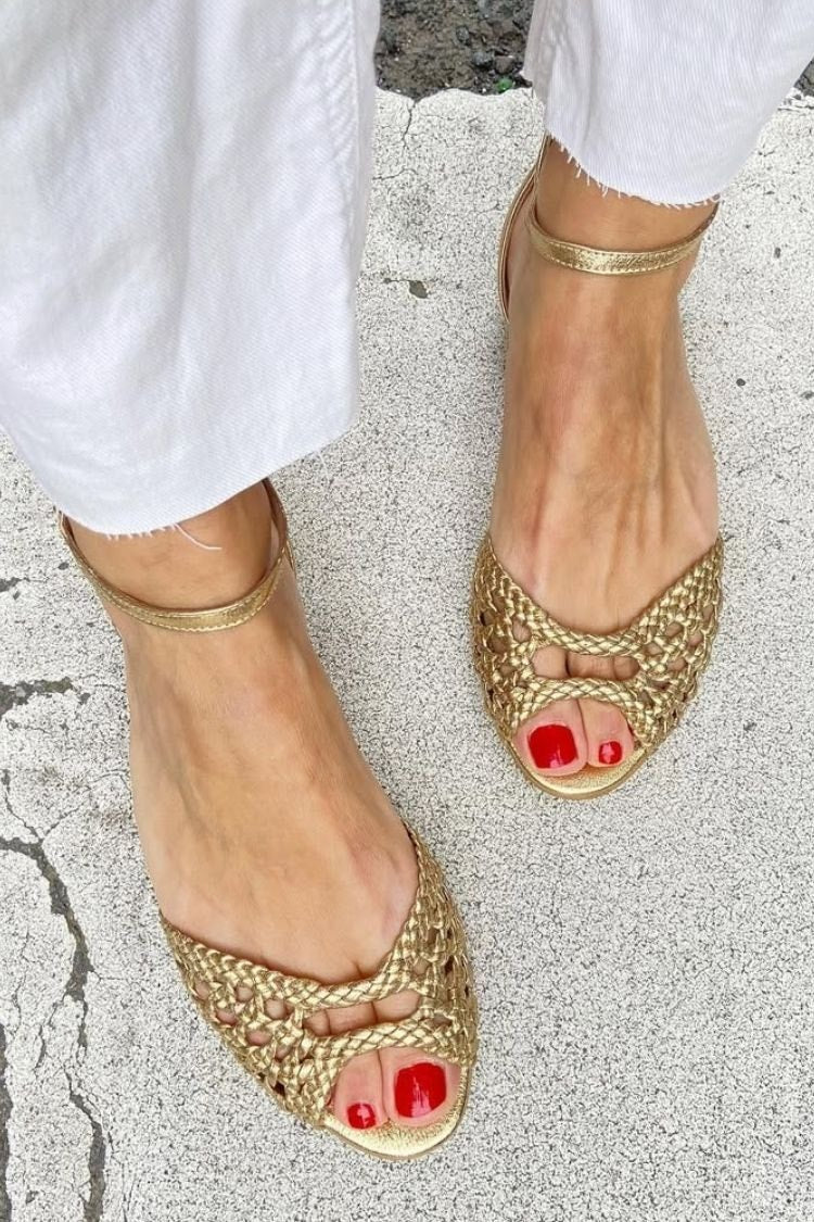 Isadora Woven Faux Leather Ankle-Strap Cushioned Sandals for Women