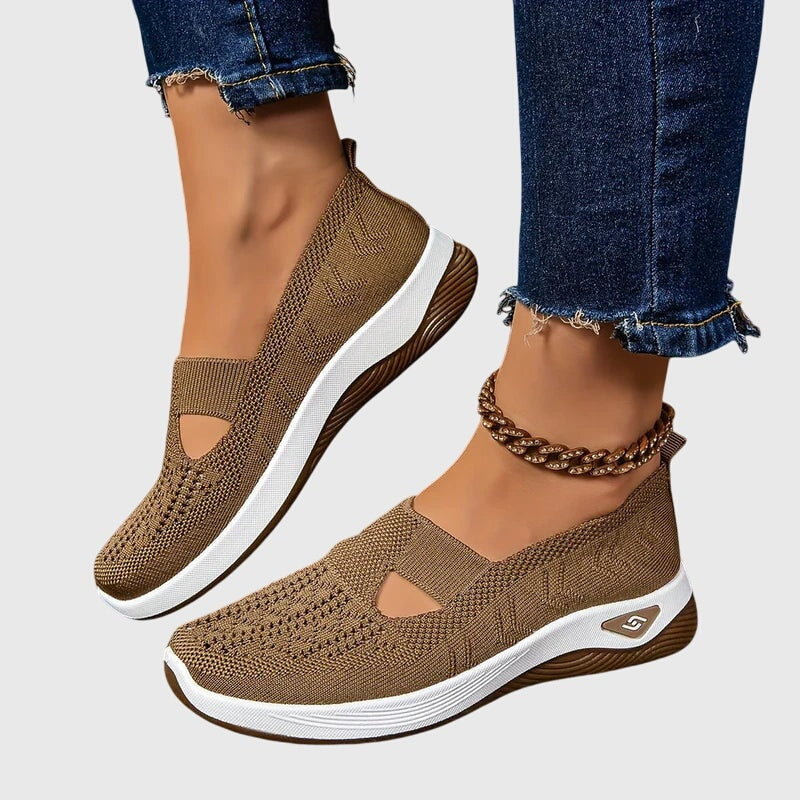 Women's Knitted Slip-On Cushioned Sneakers with Cutout Vamp Detail