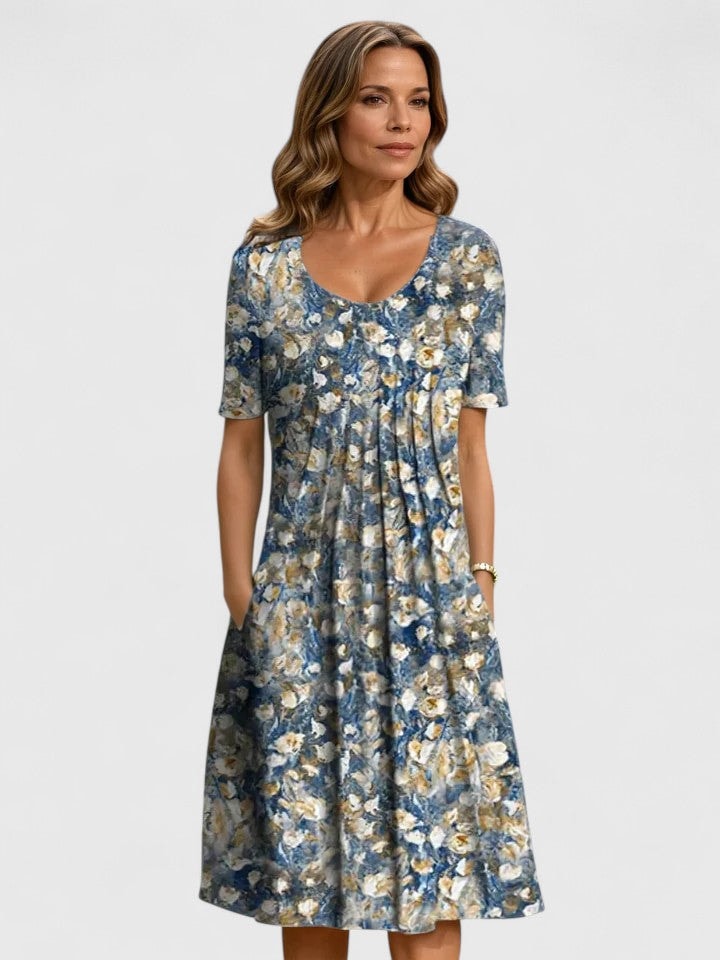 Floral Pocketed Pleated Fit and Flare Women's Midi Dress