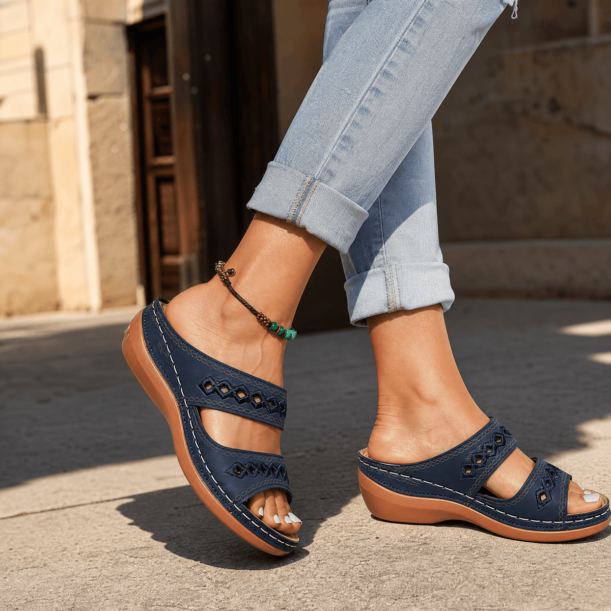 Women's Cushioned Wedge Sandals with Arch Support Footbed