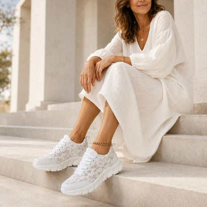 Star Mesh Lace-Up Platform Sneakers with Cushioned Sole for Women