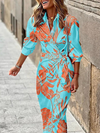 Sienna Printed Wrap-Front Women's Midi Occasion Dress with Tie Waist