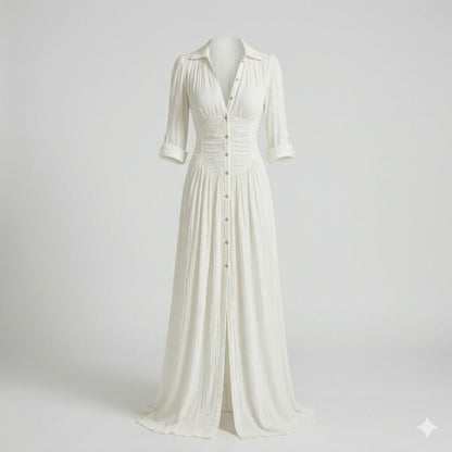 Clara Beaumont Bohemian Button-Down Maxi Dress with Western-Inspired Flow