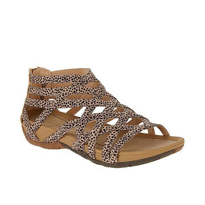 Comfortable Strappy Flat Sandals with Memory Foam Insole and Back Zip