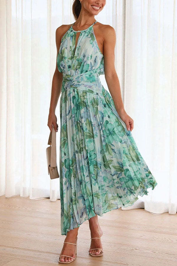 Lucy Floral Halter Maxi Summer Dress with Twist-Front Detail