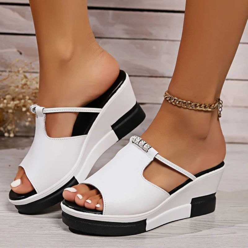 Morgana Comfortable Platform Wedge Slide Sandals with Open Toe and T-Strap