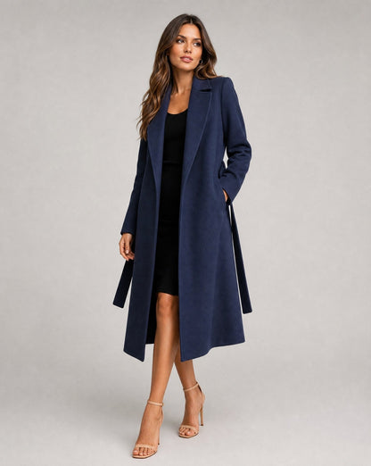 Louisa Belted Wool-Blend Trench Coat with Tailored Lapel