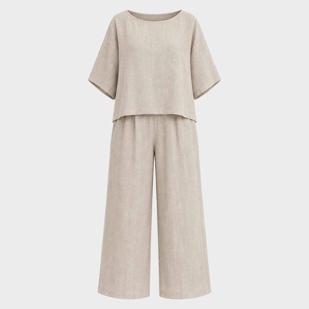 Hannah Young Linen-Blend Two-Piece Top and Wide-Leg Trouser Set