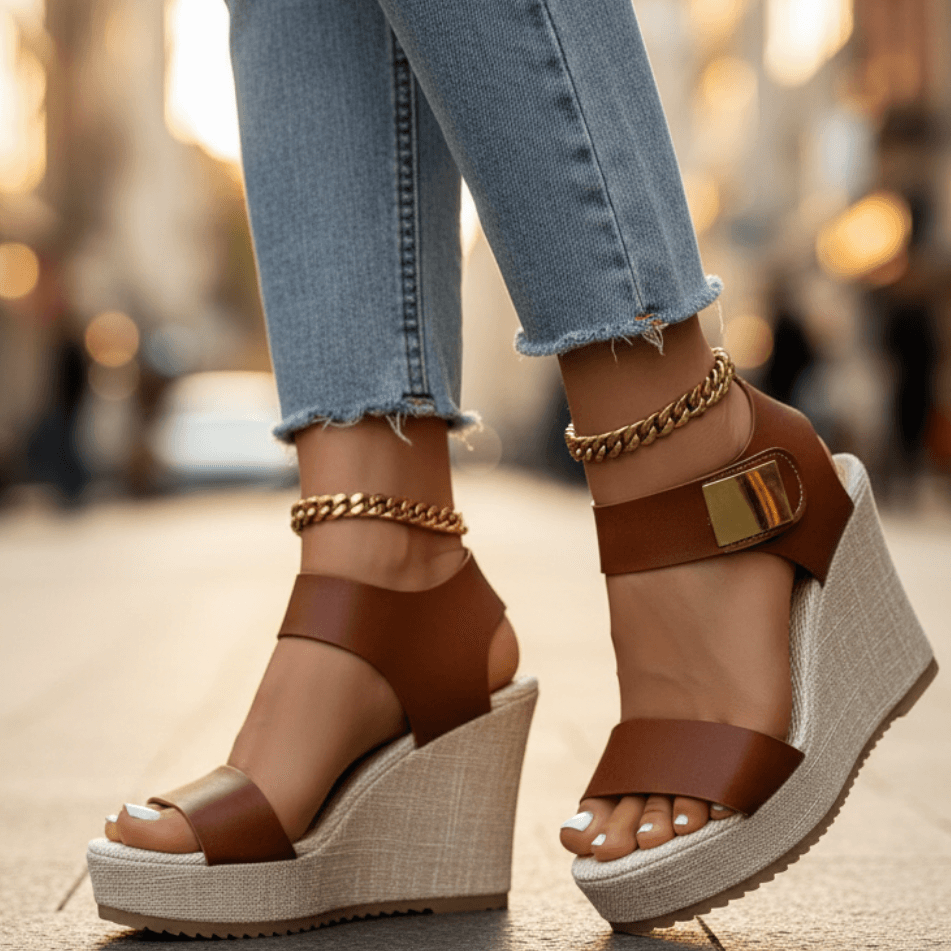 Women's Cushioned Colorblock Platform Wedge Sandals with Ankle Strap