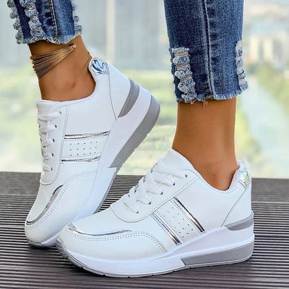 Whitney Women's Lace-Up Cushioned Sneakers with Metallic Panels