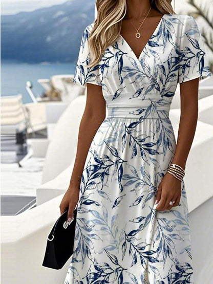 Lilibeth Floral V-Neck Wrap-Style Women's Midi Dress in Lightweight Polyester