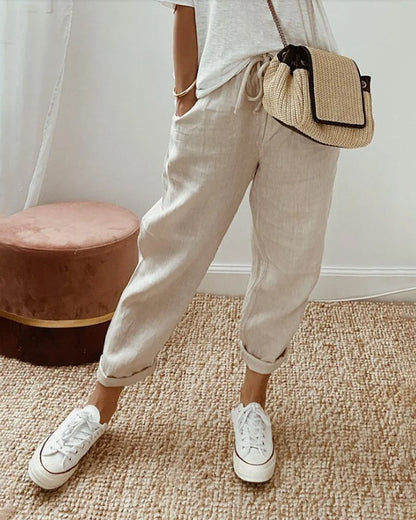Ely Relaxed-Fit Linen Pants with Drawstring Waist