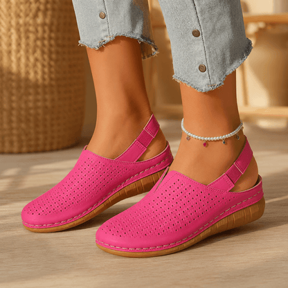 Perforated Wedge Slingback Sandals with Cushioned Sole for Women