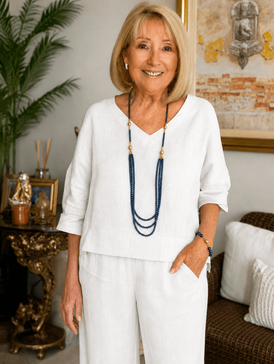 Bella Relaxed Cotton Linen Top with Rolled-Up Sleeves for Women