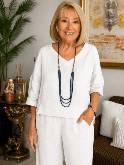 Bella Relaxed Cotton Linen Top with Rolled-Up Sleeves for Women