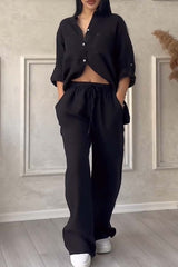 Fara Matching Cotton Linen Shirt and Wide-Leg Pants Two-Piece Co-Ord Set