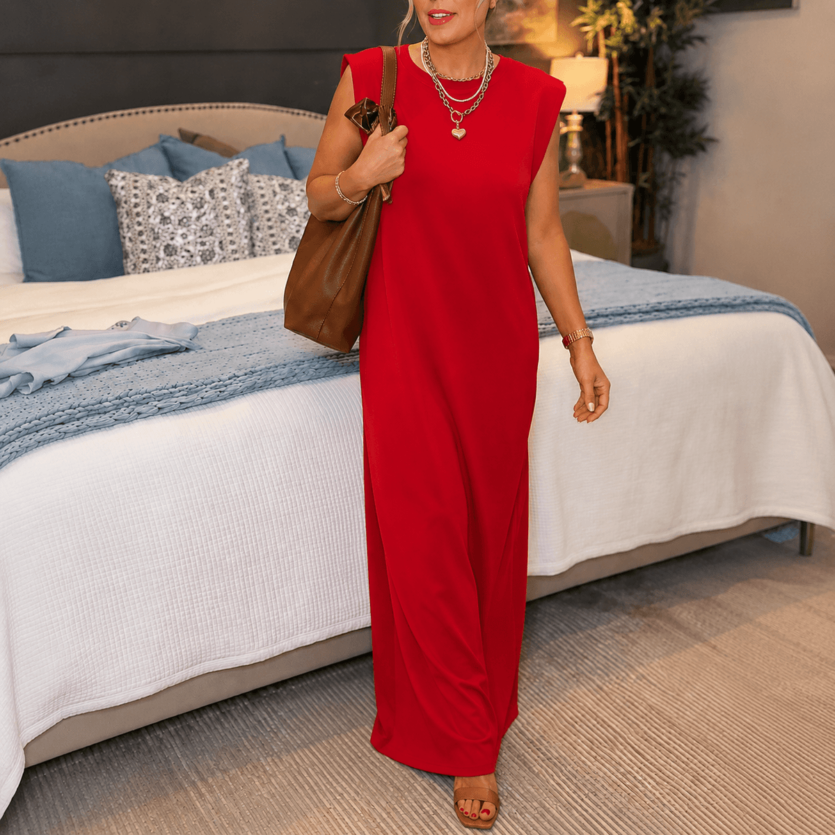 Marella Sleeveless Wrinkle-Free Split-Hem Summer Midi Dress with Pockets