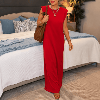 Marella Sleeveless Wrinkle-Free Split-Hem Summer Midi Dress with Pockets