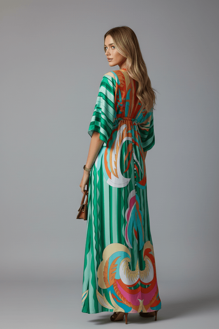 Serena Bellini | Bohemian Tropical Print Maxi Dress with Tie Waist