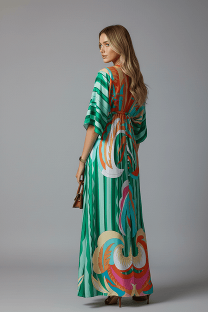 Serena Bellini | Bohemian Tropical Print Maxi Dress with Tie Waist