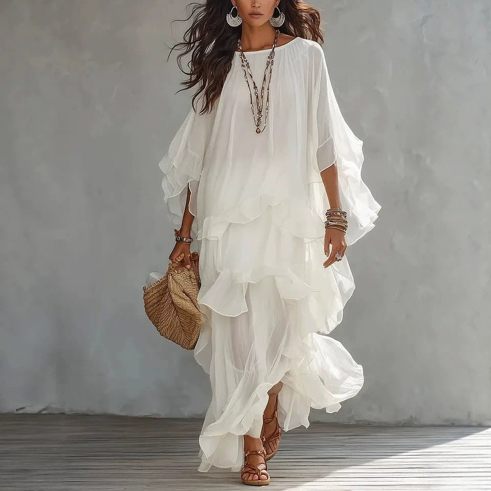 Ruby Calloway Ruffled Tiered Chiffon Women's Summer Midi Dress