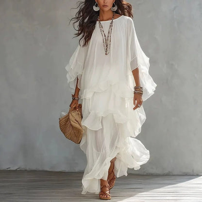 Ruby Calloway Ruffled Tiered Chiffon Women's Summer Midi Dress