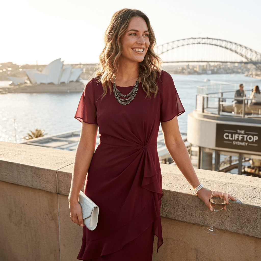 Ruffle Hem Flutter Sleeve Knot-Front Midi Dress for Women