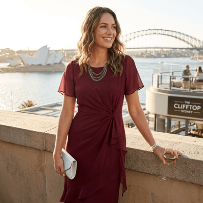 Ruffle Hem Flutter Sleeve Knot-Front Midi Dress for Women