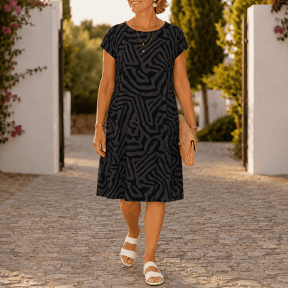 Ingrid Cap-Sleeve Abstract Print Midi Shift Dress for Women