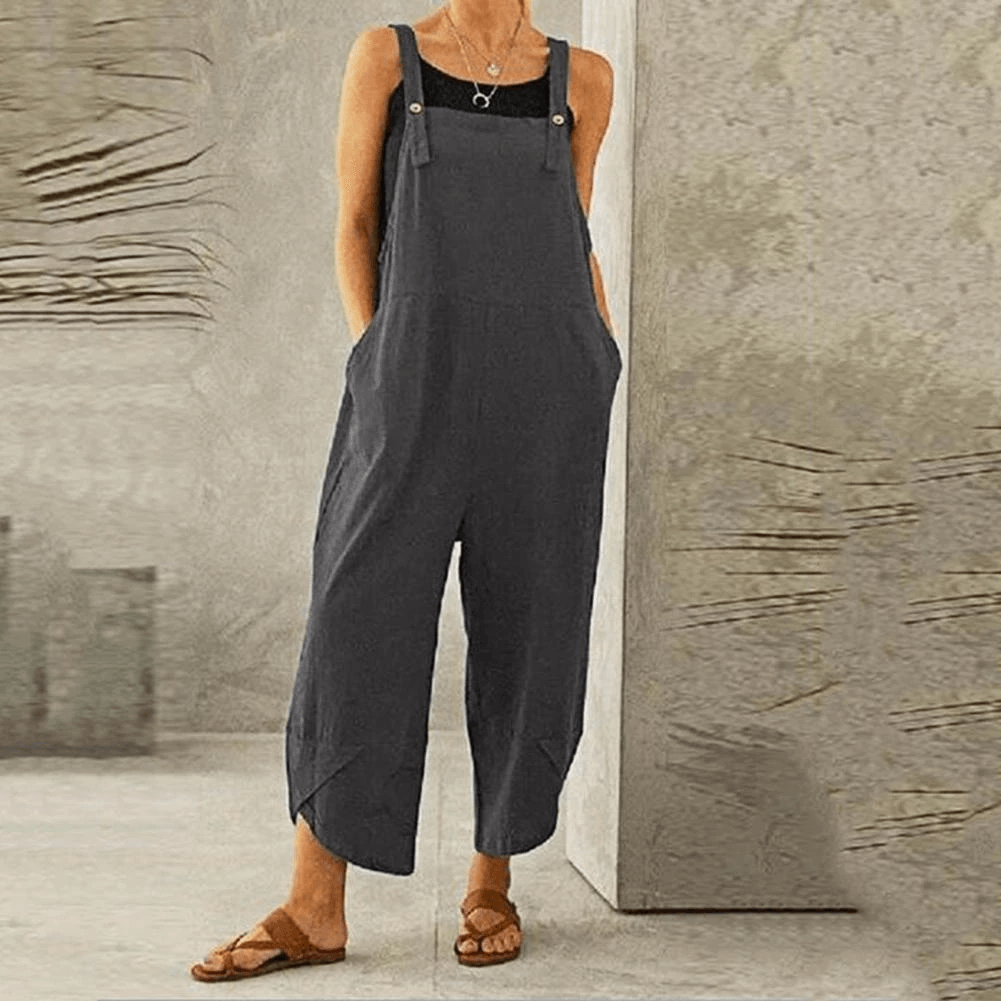 Harper Wide-Leg Linen Jumpsuit with Adjustable Straps and Side Pockets