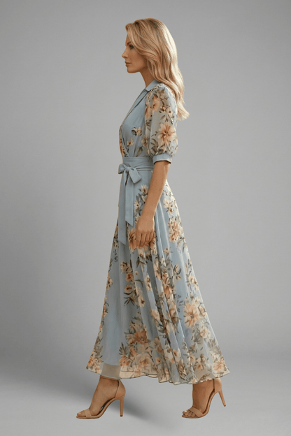 Elena Whitmore Floral Wrap Maxi Dress with Waist Tie