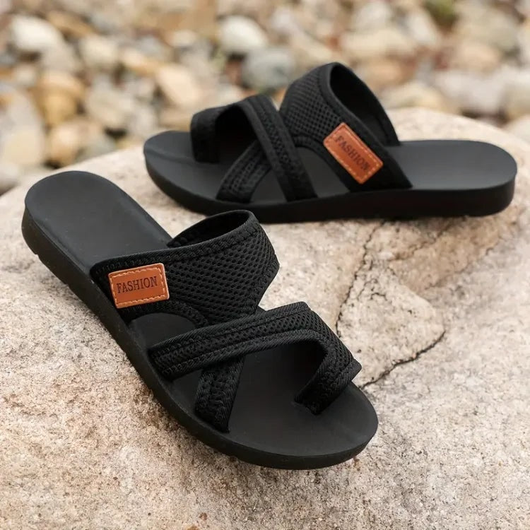 Women's Mesh Toe-Post Cushioned Sandals with Textile Trim
