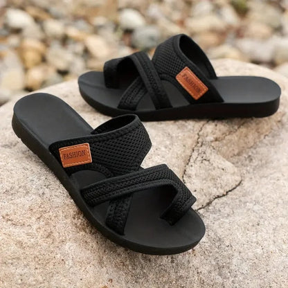 Women's Mesh Toe-Post Cushioned Sandals with Textile Trim