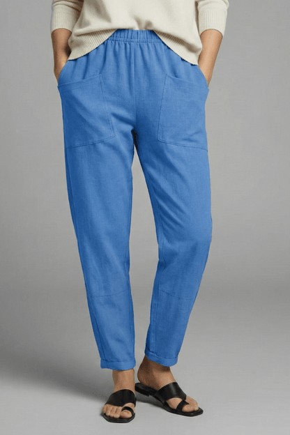 Tapered Ankle-Length Pants with Elastic Waist and Large Patch Pockets