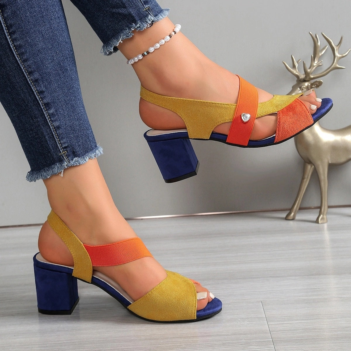 Elara Block Heel Sandals with Crossed Straps for Women's Comfort Shoes
