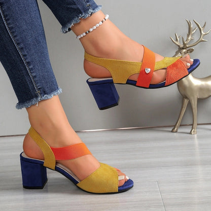 Elara Block Heel Sandals with Crossed Straps for Women's Comfort Shoes