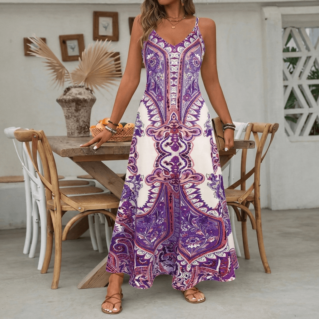 Women's Paisley Print Boho Maxi Summer Dress