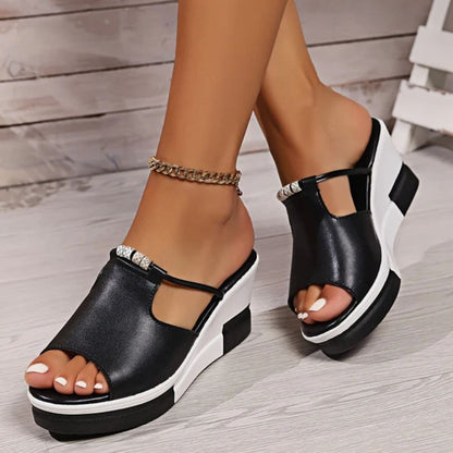 Morgana Comfortable Platform Wedge Slide Sandals with Open Toe and T-Strap