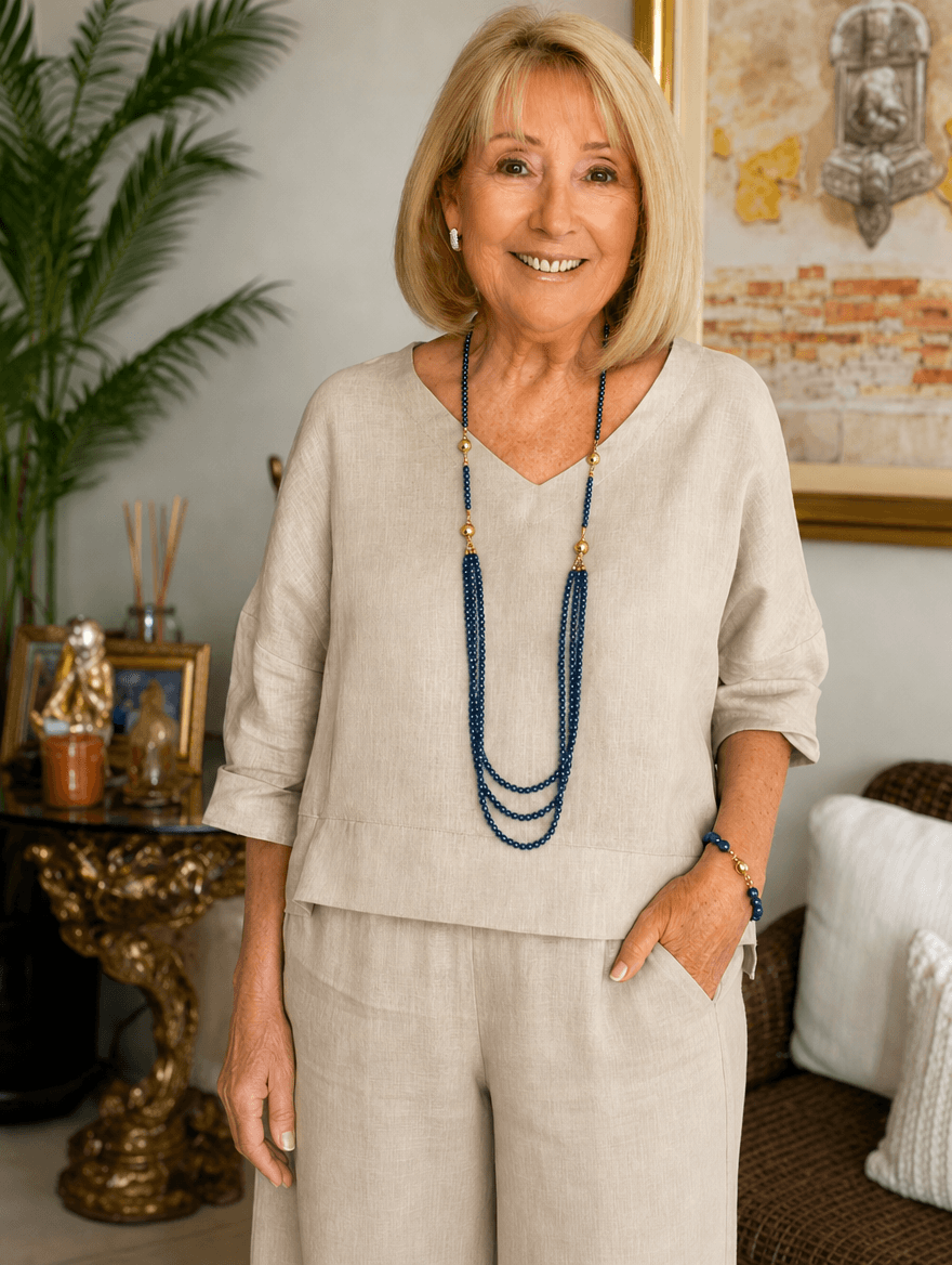 Bella Relaxed Cotton Linen Top with Rolled-Up Sleeves for Women