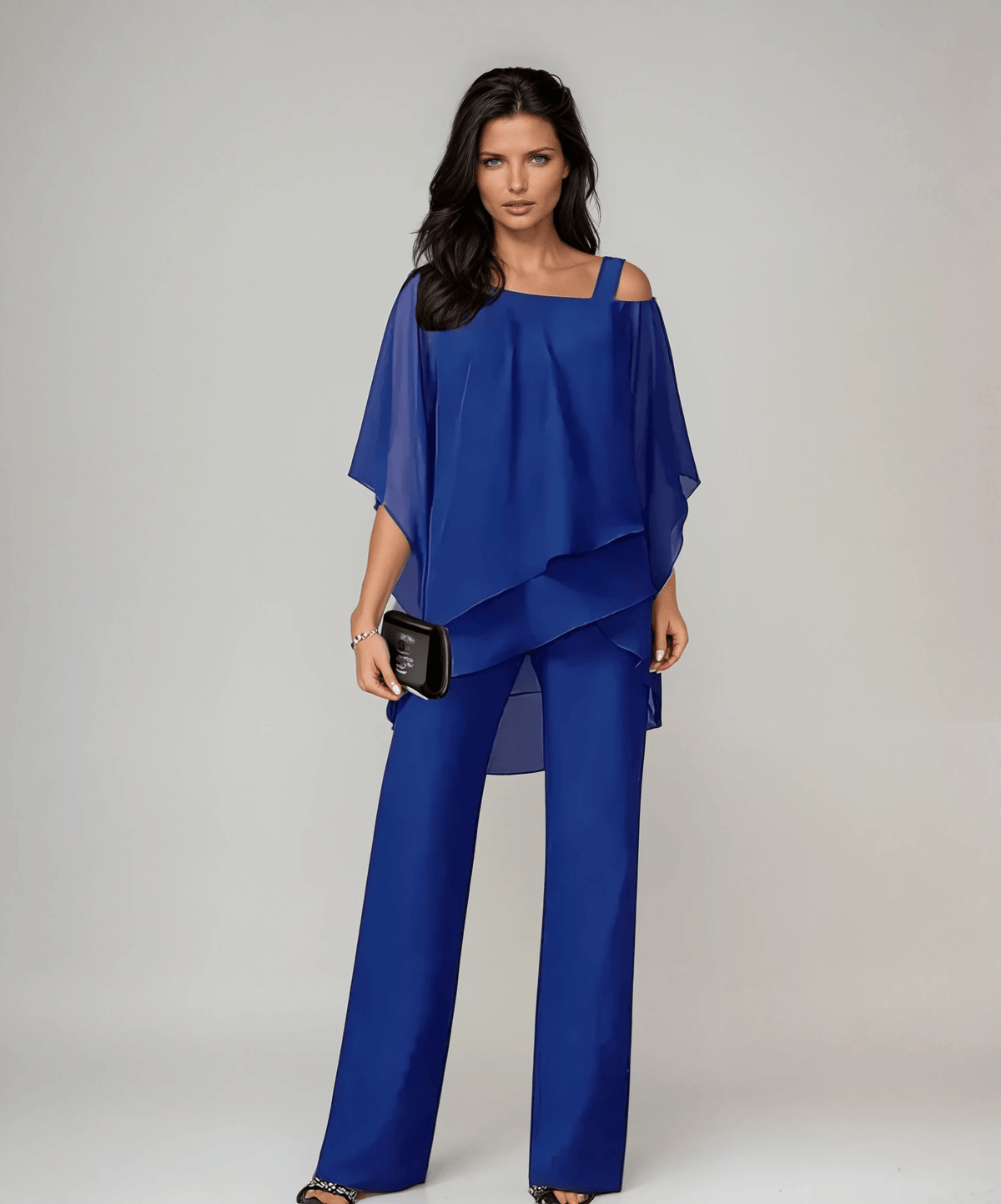 Women's Matching Two-Piece Set with Asymmetric Layered Top and Wide-Leg Pants