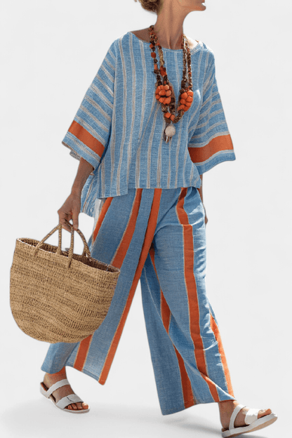 Elise Cunningham Striped Wide-Leg Two Piece Co-Ord Set for Women