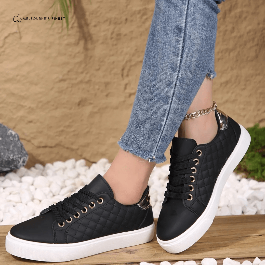 Chloe Laurent Quilted Cushioned Sneakers with Metallic Heel Trim for Women