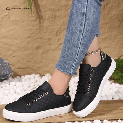 Chloe Laurent Quilted Cushioned Sneakers with Metallic Heel Trim for Women