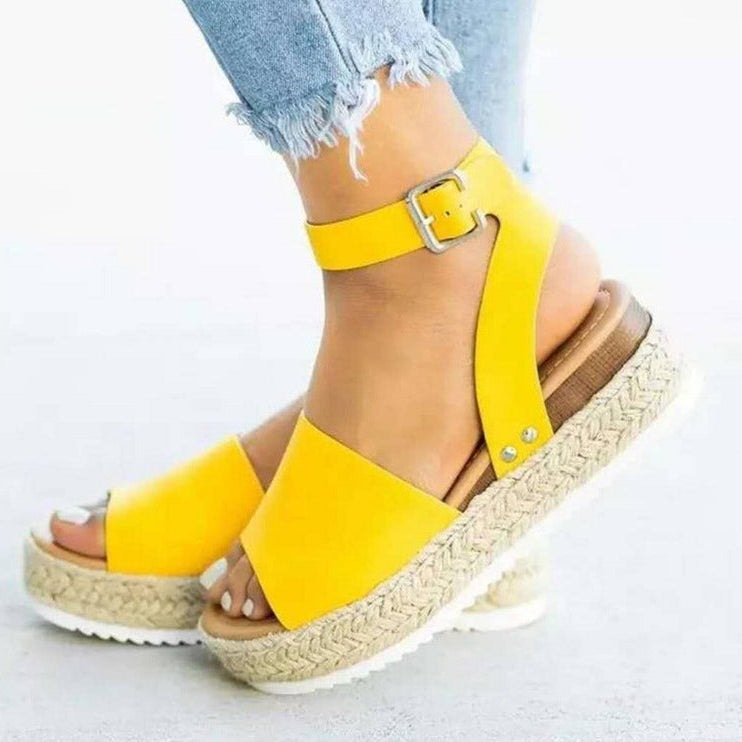 Amanda Cushioned Platform Ankle Strap Sandals for Women with Espadrille Sole